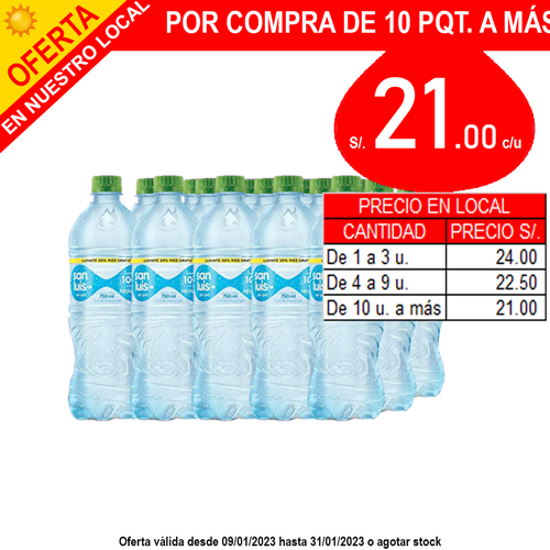 Agua de mesa San Luis S/G 750 ml  x 15 u