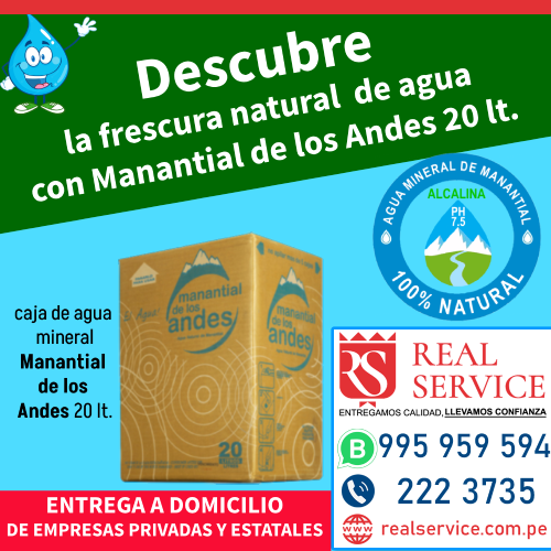 Lee más sobre el artículo Descubre la Frescura Natural  Agua con caja de agua mineral Manantial de los Andes 20 litros.