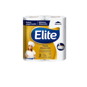 PAPEL TOALLA ELITE TRIPLE HOJA ABSORCION X 2 ROLLOS