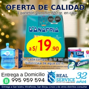 Lee más sobre el artículo Panetón Donofrio en caja a S/ 19.90 por compras con Bidón de Agua San Luis – Real Service