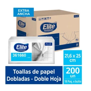 Papel Toalla Elite XL Interfoliado Blanca Doble Hoja 200 H x 18 pqt