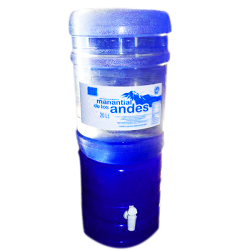 Dispensador de agua azul + envase + agua natural Manantial de los Andes 20 litros